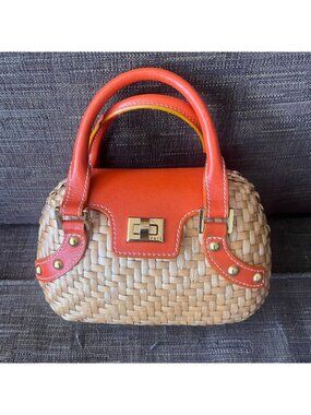 RAFE Small Wicker and Orange Leather Mini Purse